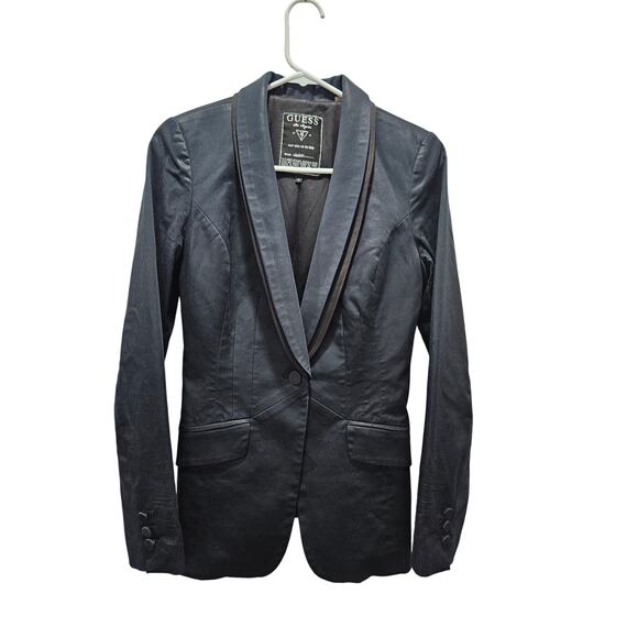 Vintage y2k 90's Guess Black Blue Tuxedo-Collar Blazer Single Button Y2K Size 6 - Picture 1 of 12
